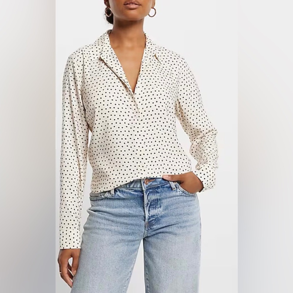 Express Satin Polka Dot Portofino Shirt Size XL